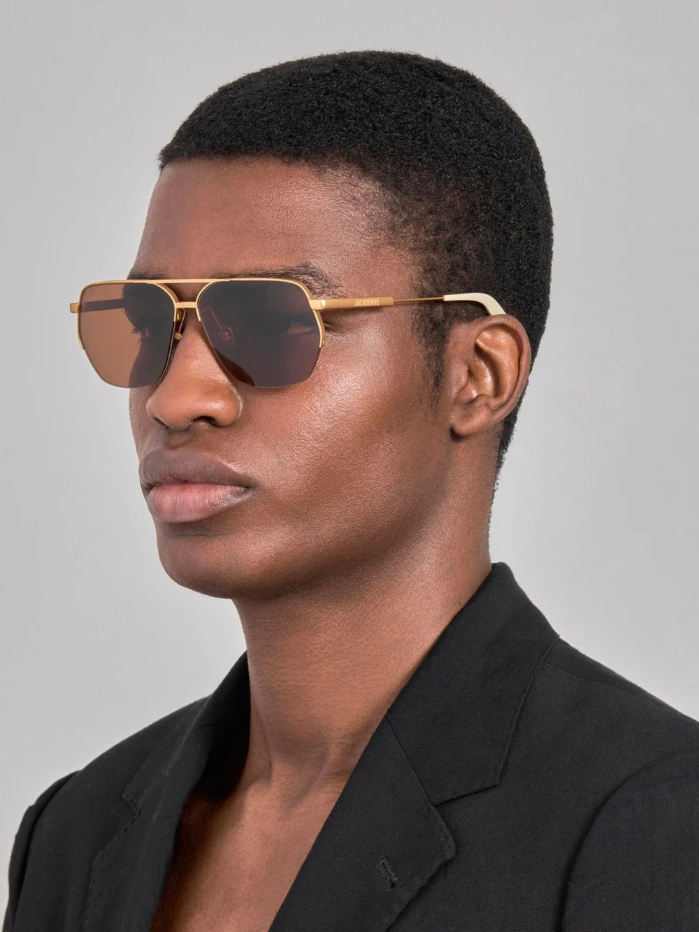 Linda Farrow Aviador Sunglasses, matt gold and brown, view 4