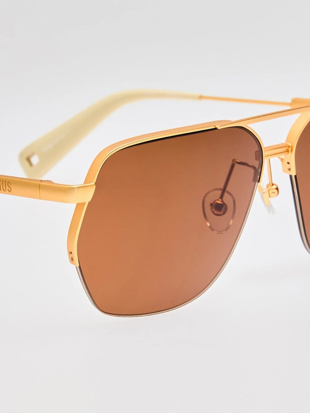 Linda Farrow Aviador Sunglasses, matt gold and brown, view 5
