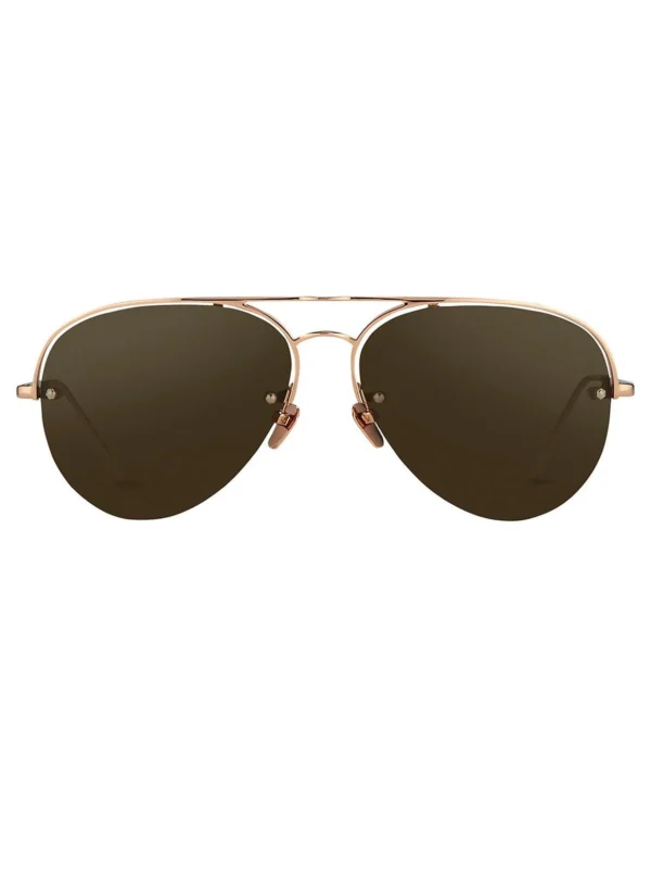 Linda Farrow Aviator Sunglasses in 18K Rose Gold and Brown