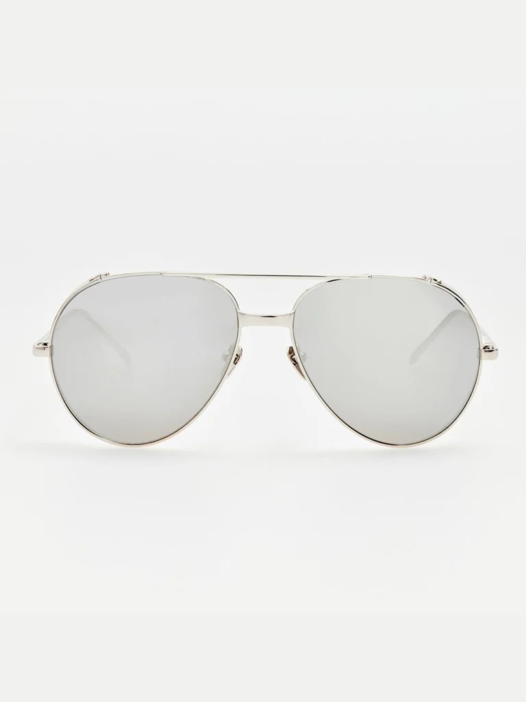 Linda Farrow Aviator Sunglasses in 22K White Gold and Platinum