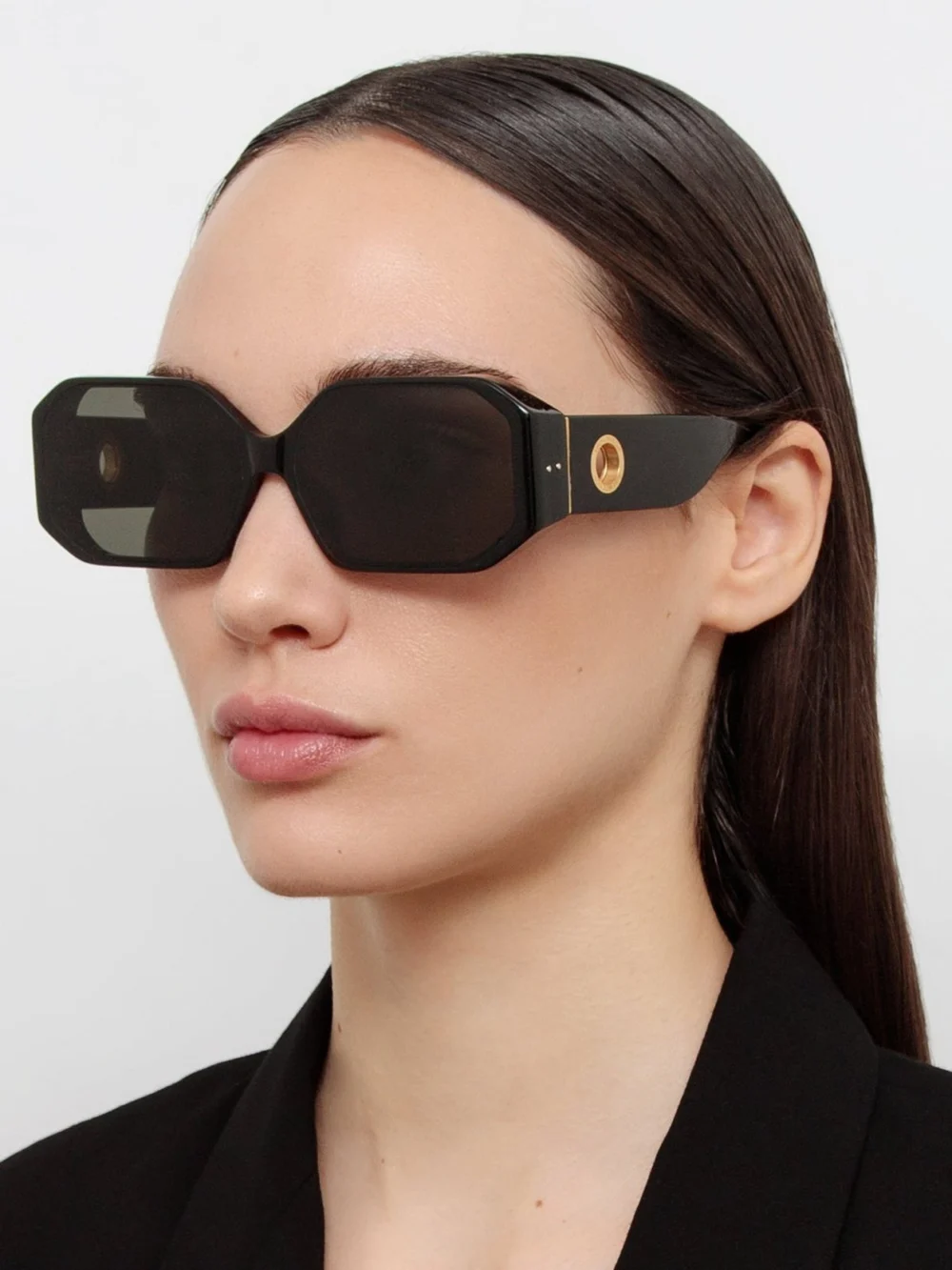 Linda Farrow Bailey Sunglasses, black, view 3