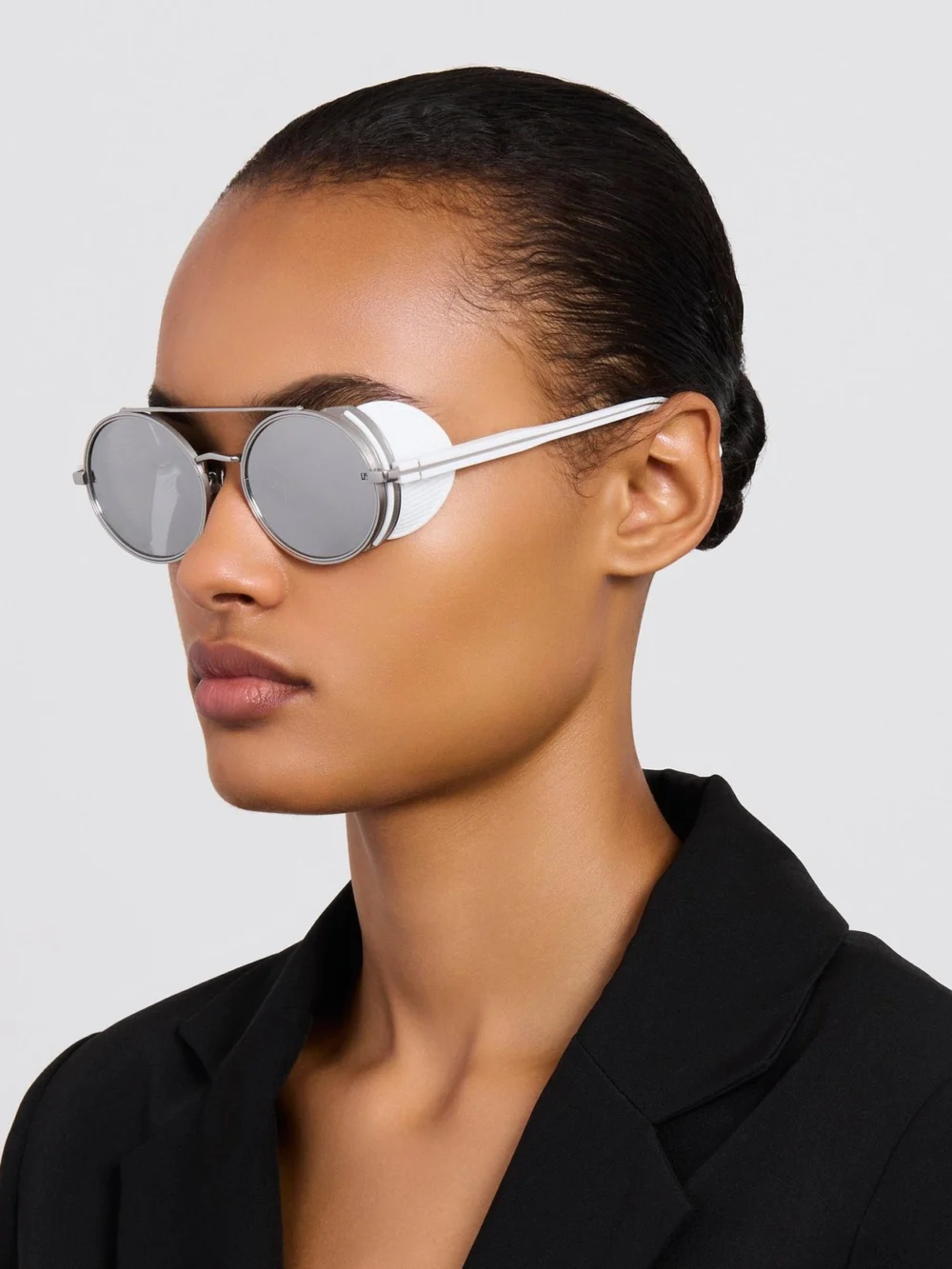 Linda Farrow Baret Explorer Sunglasses, 22k white gold and platinum, view 3