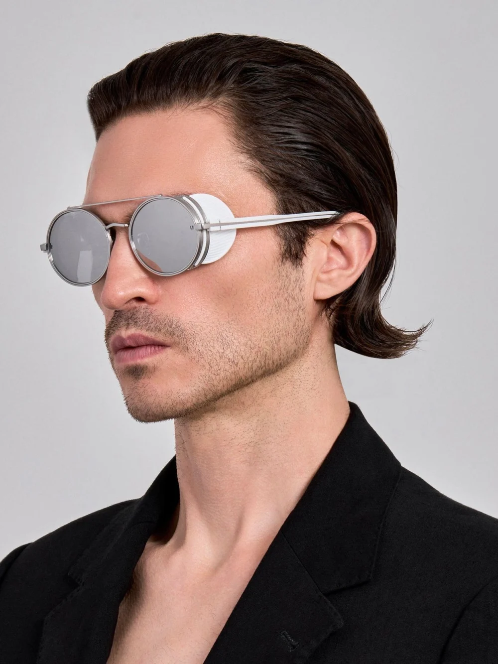 Linda Farrow Baret Explorer Sunglasses, 22k white gold and platinum, view 4