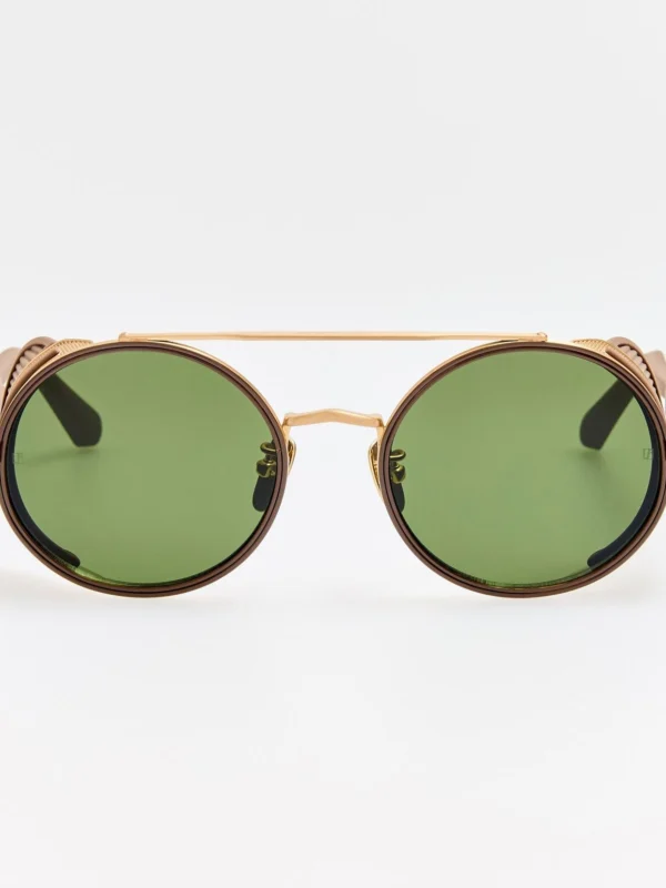 Linda Farrow Baret Explorer Sunglasses in Matt Champagne and Green