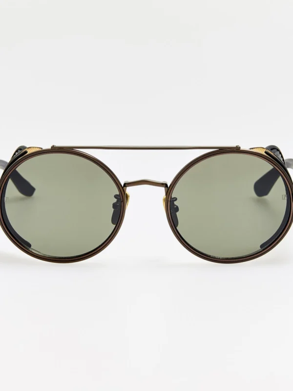 Linda Farrow Baret Explorer Sunglasses in Matt Nickel and 22K Gold