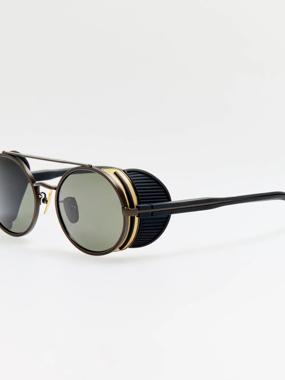 Linda Farrow Baret Explorer Sunglasses, matt nickel and 22k gold, view 2
