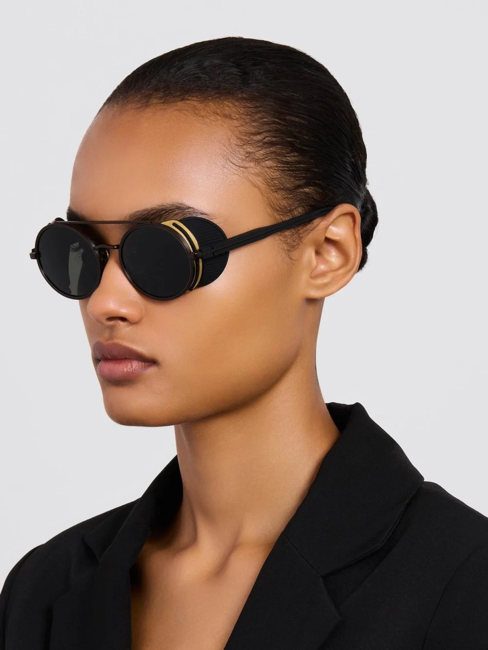 Linda Farrow Baret Explorer Sunglasses, matt nickel and 22k gold, view 3