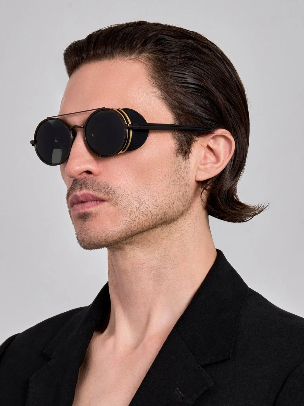 Linda Farrow Baret Explorer Sunglasses, matt nickel and 22k gold, view 4