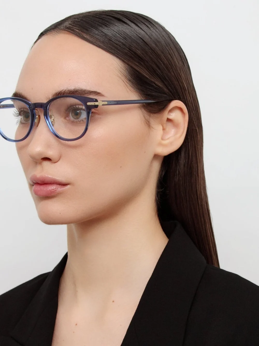 Linda Farrow Bay Optical Frame, navy, view 3