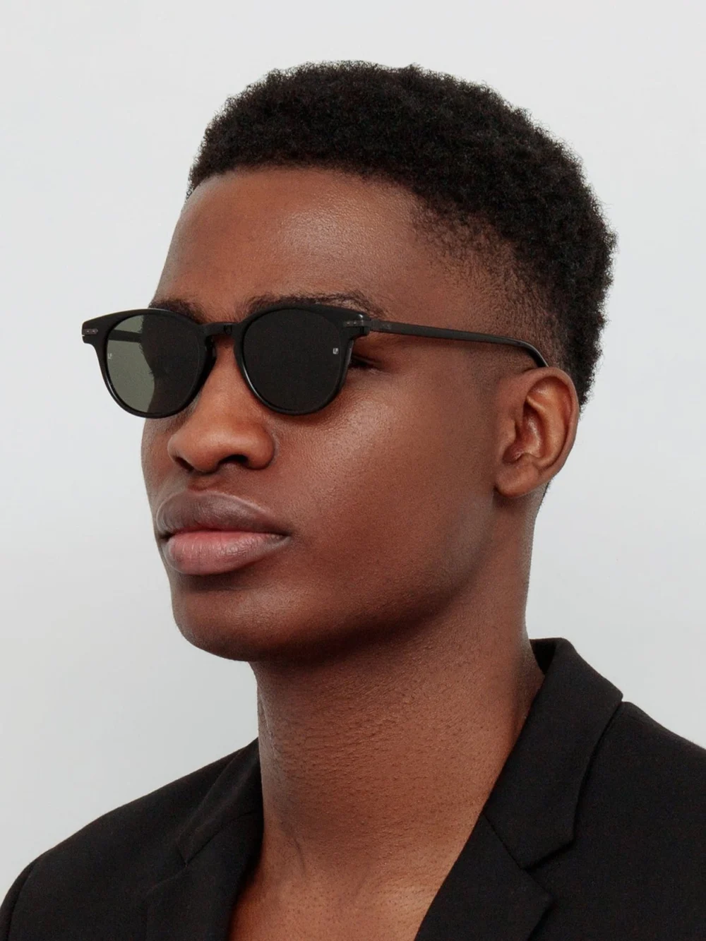 Linda Farrow Bay Sunglasses, black and matt nickel, view 4