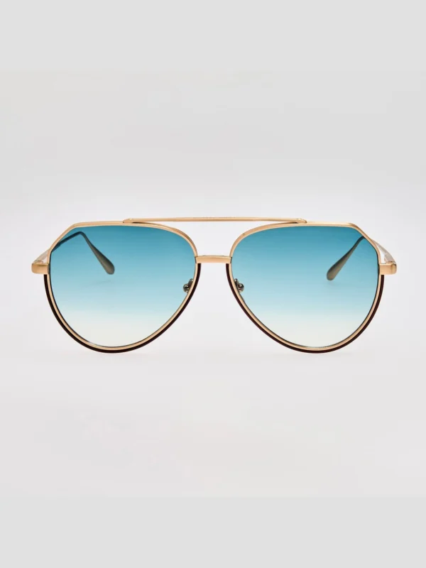 Linda Farrow Bayer Sunglasses in 22K Gold and Aqua