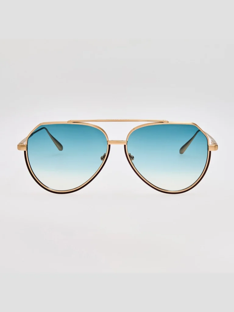 Linda Farrow Bayer Sunglasses in 22K Gold and Aqua