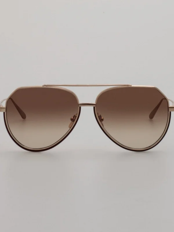 Linda Farrow Bayer Sunglasses in 22K Gold and Mocha