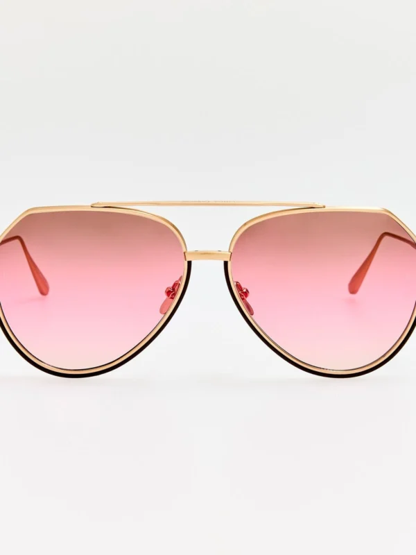 Linda Farrow Bayer Sunglasses in Matt Champagne and Pink