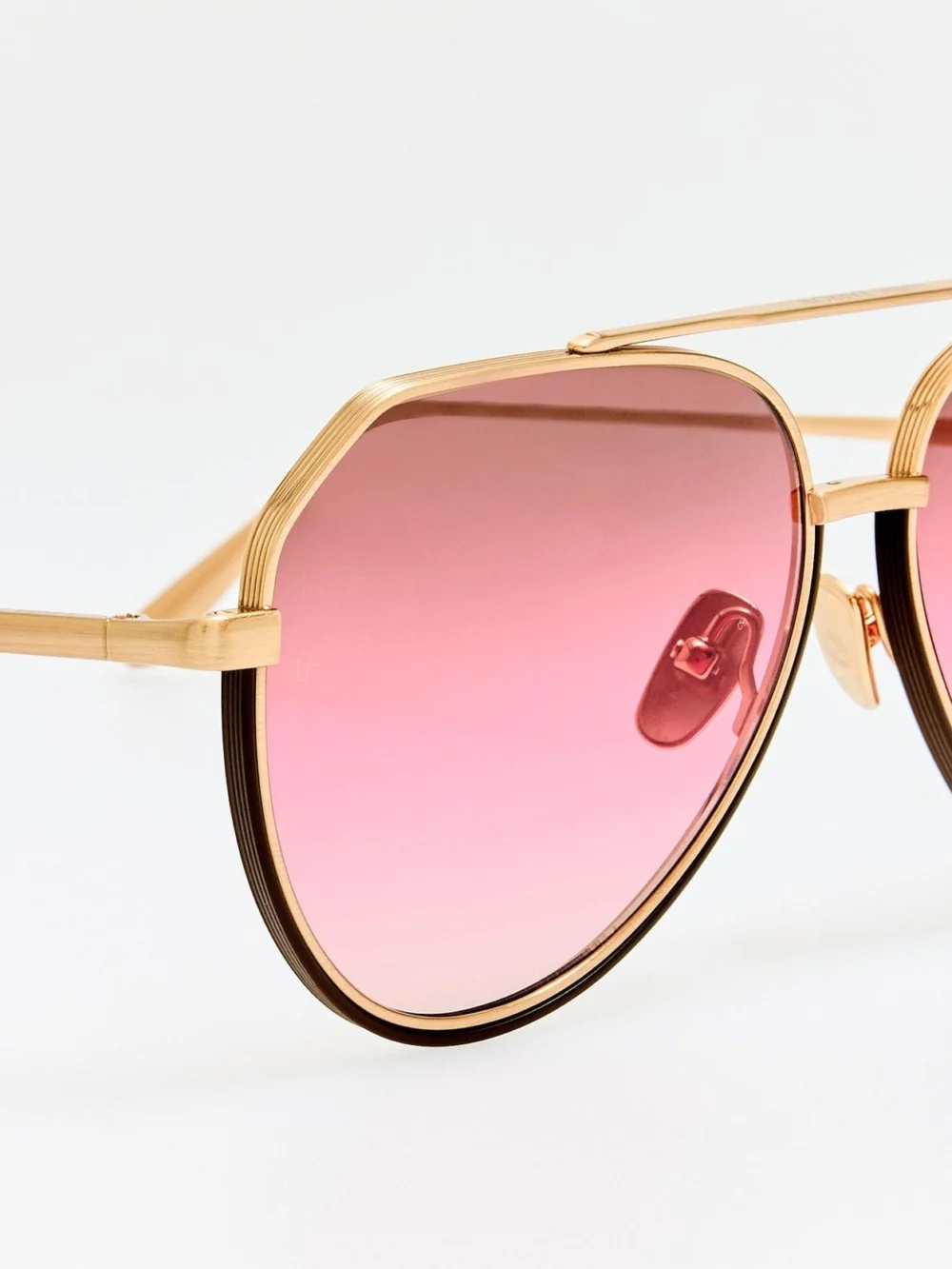 Linda Farrow Bayer Sunglasses, matt champagne and pink, view 4