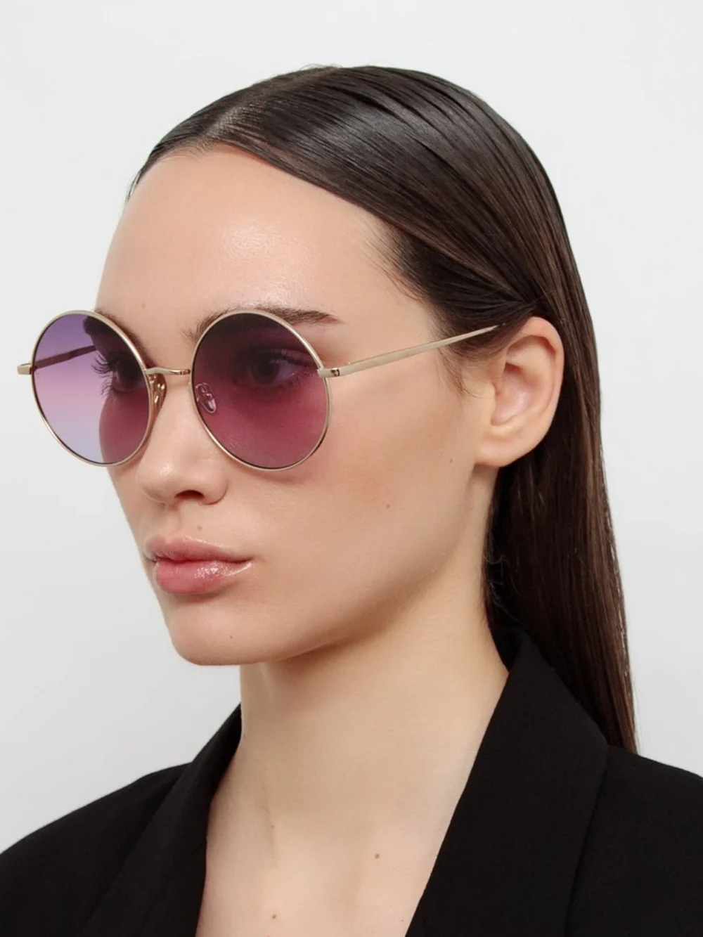 Linda Farrow Bea Sunglasses, 22k gold and purple, view 3