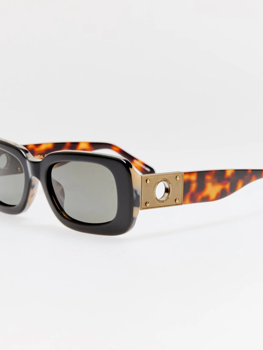 Linda Farrow Belle Sunglasses, black and tortoiseshell, view 2