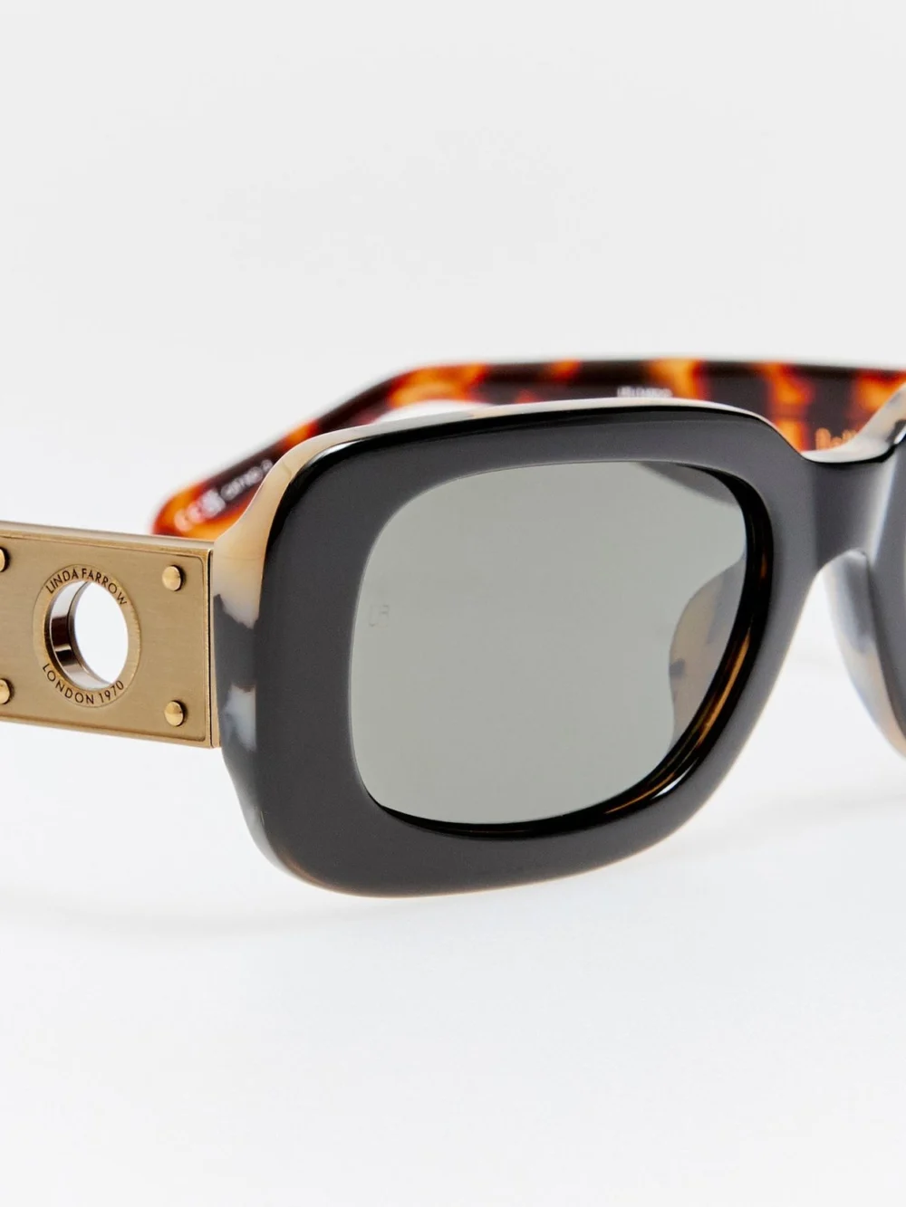 Linda Farrow Belle Sunglasses, black and tortoiseshell, view 4