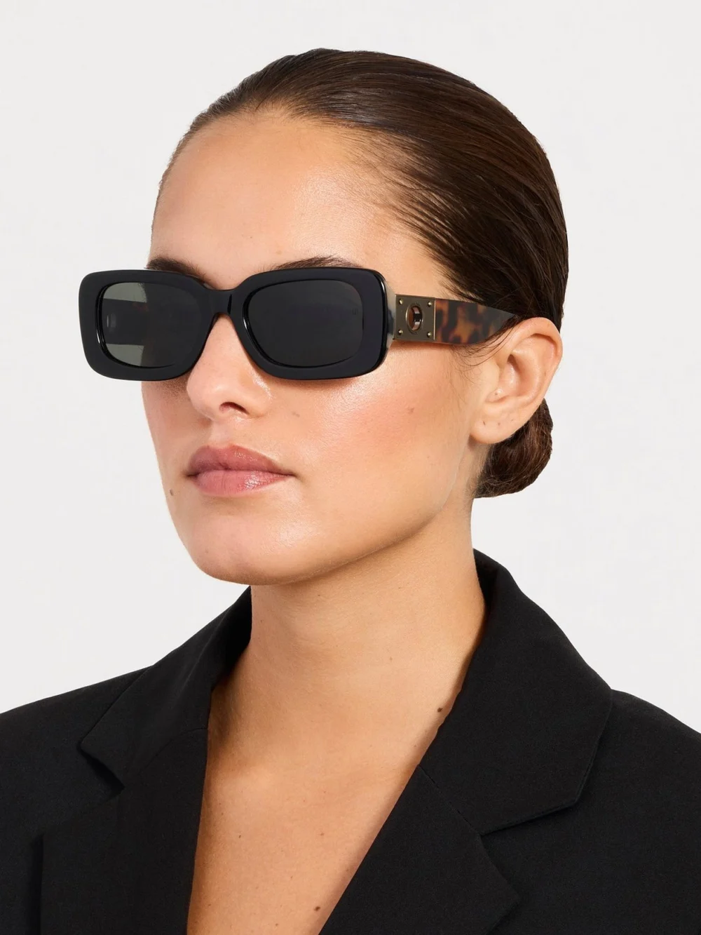 Linda Farrow Belle Sunglasses, black and tortoiseshell, view 6