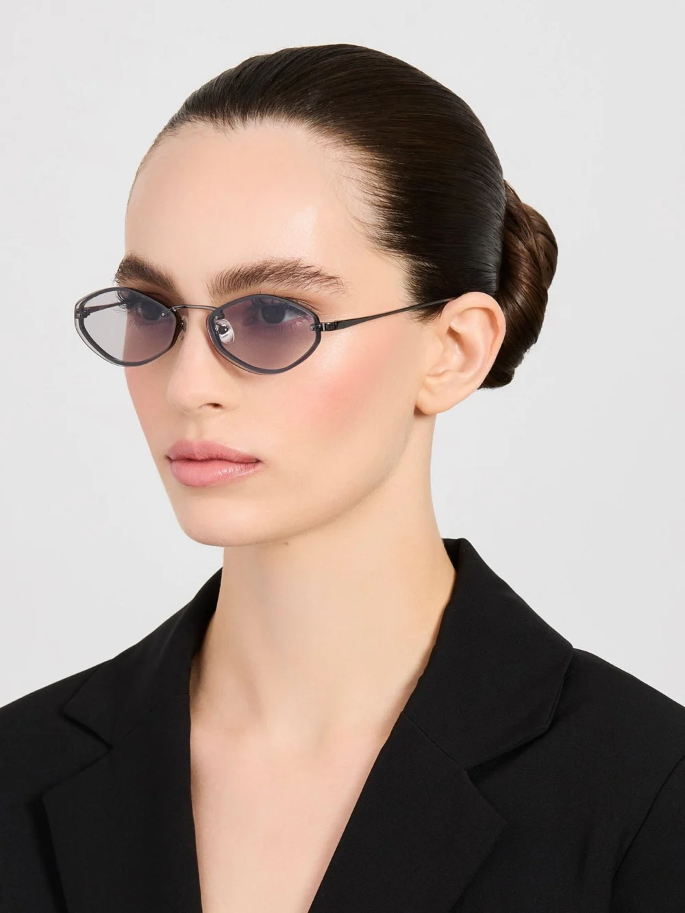 Linda Farrow Bellini Sunglasses, nickel and smoke, view 3