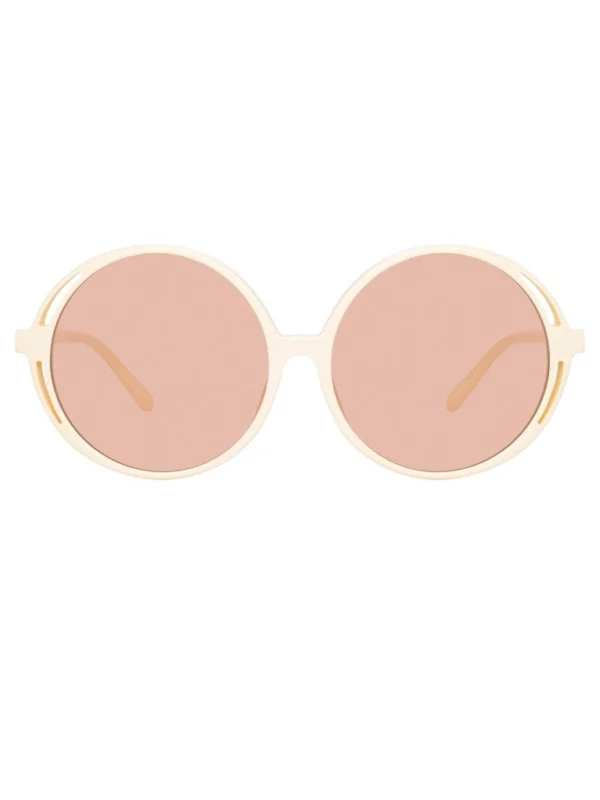 Linda Farrow Bianca Round Sunglasses in Cream