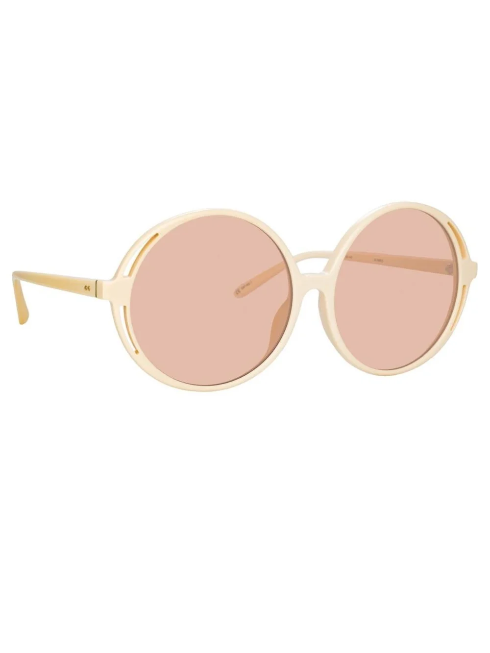Linda Farrow Bianca Round Sunglasses, cream, view 2