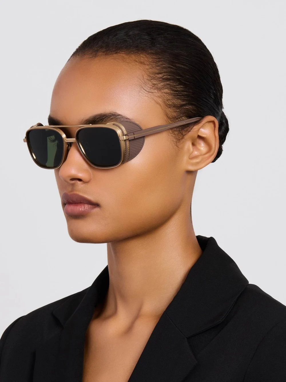 Linda Farrow Boyd Explorer Sunglasses, matt champagne, view 3