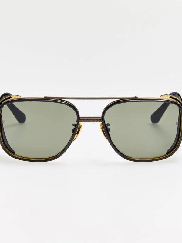 Linda Farrow Boyd Explorer Sunglasses in Matt Nickel and 22K Gold