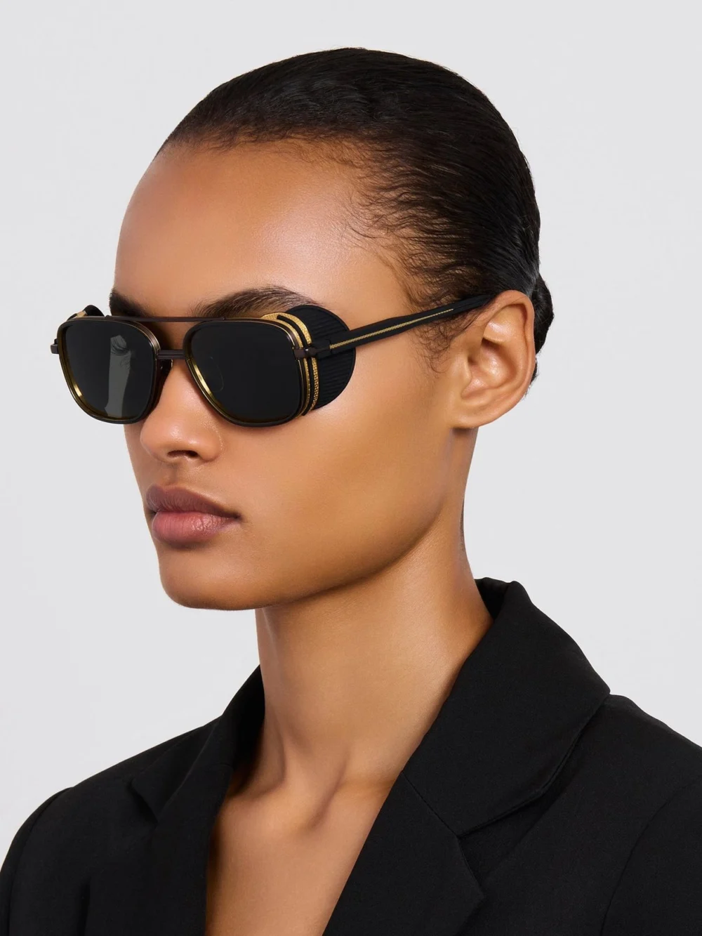 Linda Farrow Boyd Explorer Sunglasses, matt nickel and 22k gold, view 3