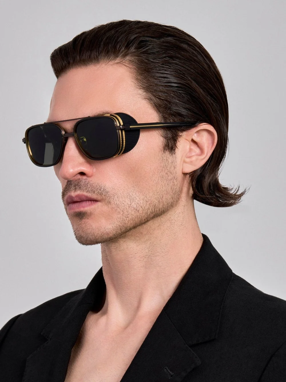 Linda Farrow Boyd Explorer Sunglasses, matt nickel and 22k gold, view 4