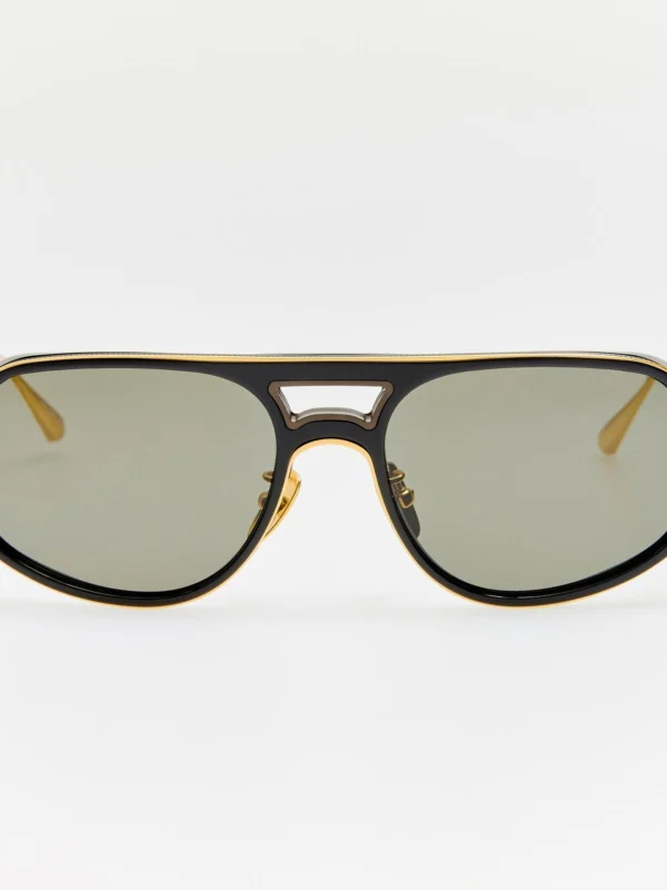 Linda Farrow Calder Sunglasses in 22K Gold and Grey