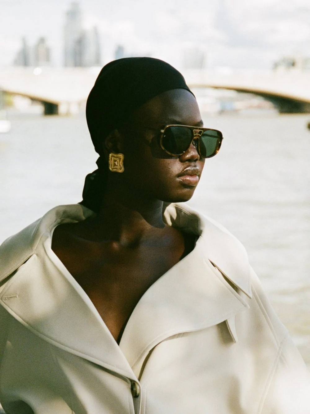 Linda Farrow Calder Sunglasses, dark tortoiseshell, view 3