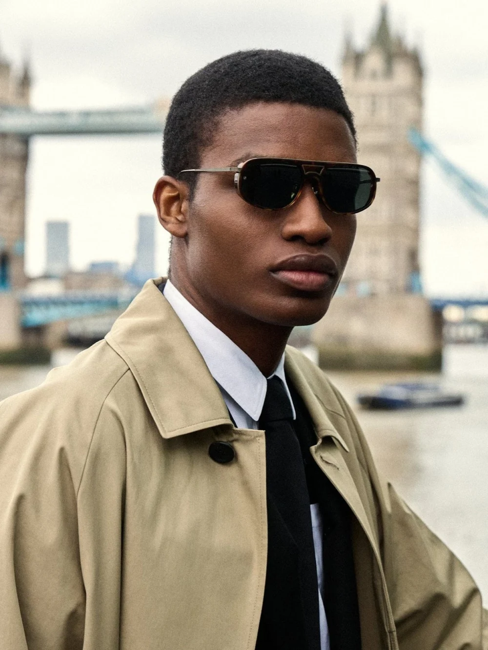 Linda Farrow Calder Sunglasses, dark tortoiseshell, view 4