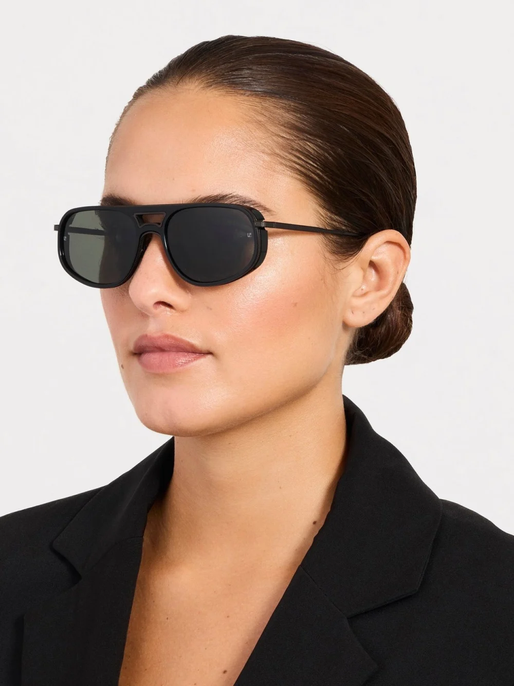 Linda Farrow Calder Sunglasses, matt black nickel, view 3