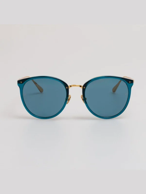 Linda Farrow Calthorpe Sunglasses in 22K Gold and Aqua