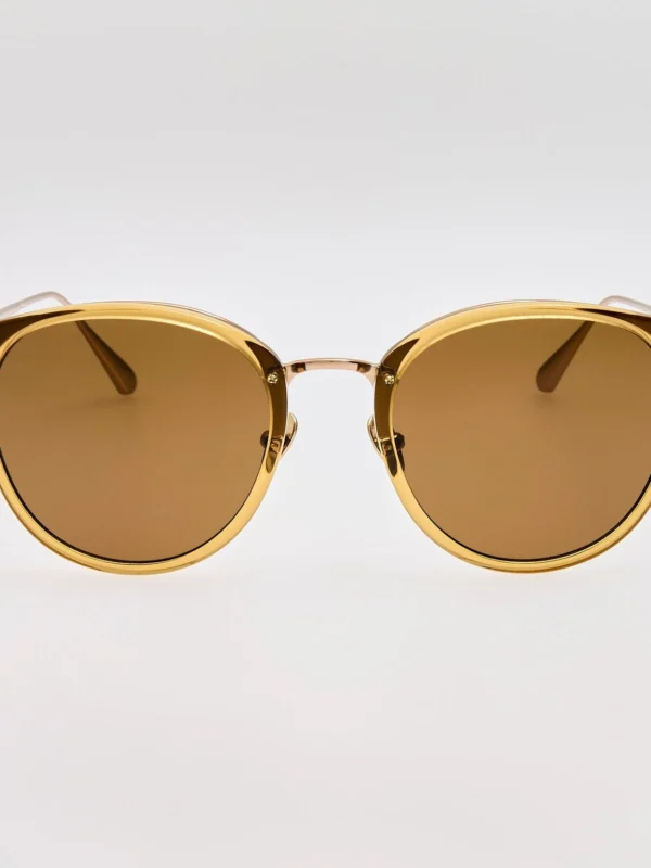 Linda Farrow Calthorpe Sunglasses in 22K Gold and Khaki