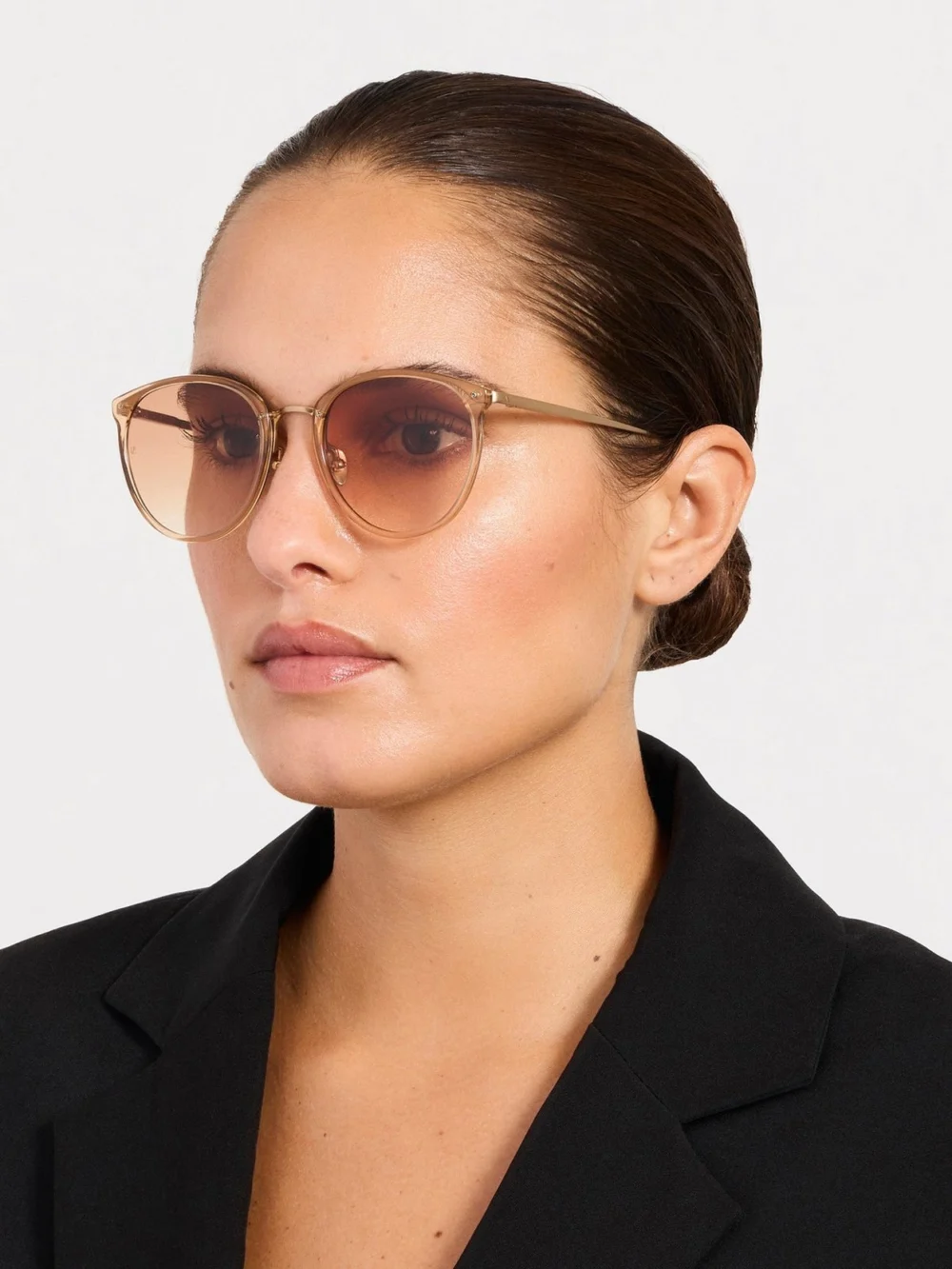 Linda Farrow Calthorpe Sunglasses, matt champagne and caramel, view 3