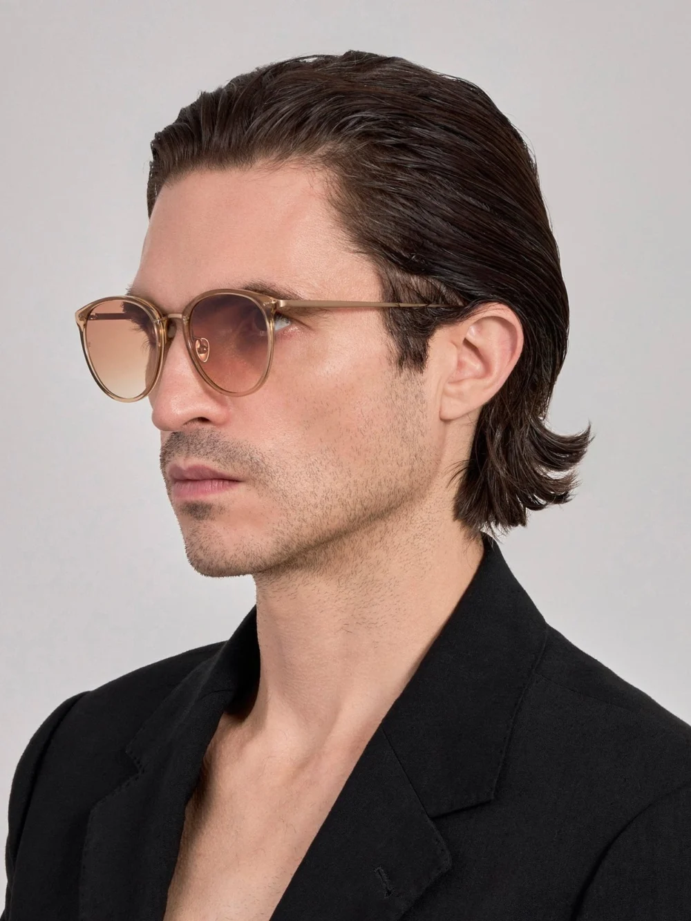 Linda Farrow Calthorpe Sunglasses, matt champagne and caramel, view 4
