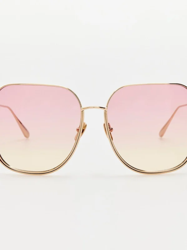 Linda Farrow Camry Sunglasses in 22K Gold and Lilac