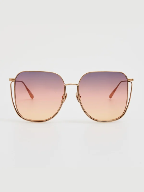 Linda Farrow Camry Sunglasses in Matt Champagne and Sunset Gradient