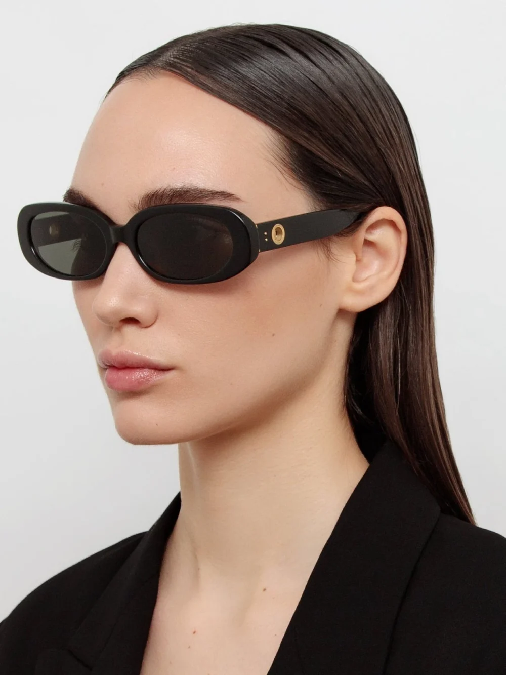 Linda Farrow Cara Sunglasses, black, view 3