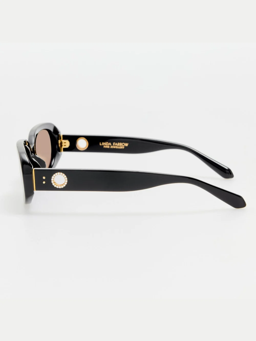 Linda Farrow Cara Sunglasses, black with diamonds and 22k gold, view 6