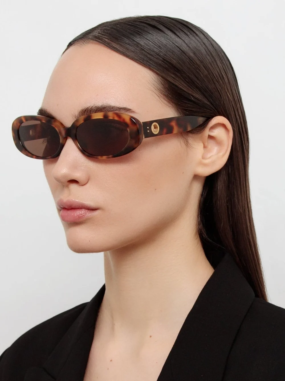 Linda Farrow Cara Sunglasses, tortoiseshell, view 3