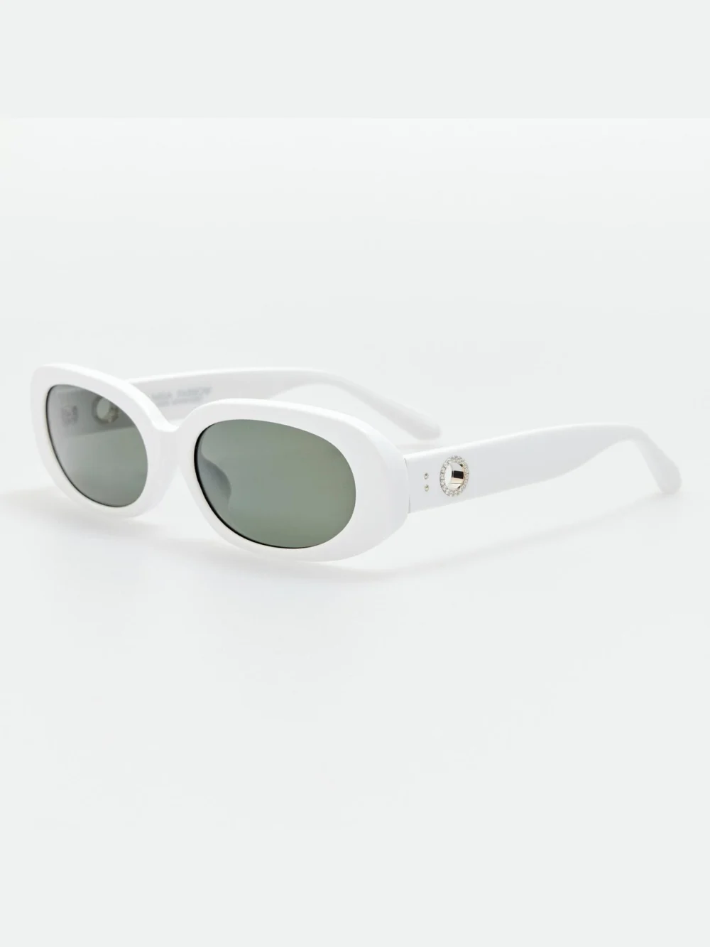 Linda Farrow Cara Sunglasses, white with diamonds and 22k gold, view 2