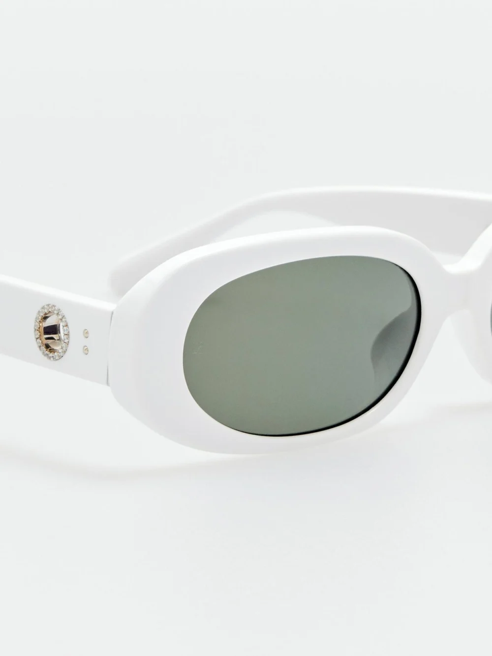 Linda Farrow Cara Sunglasses, white with diamonds and 22k gold, view 3