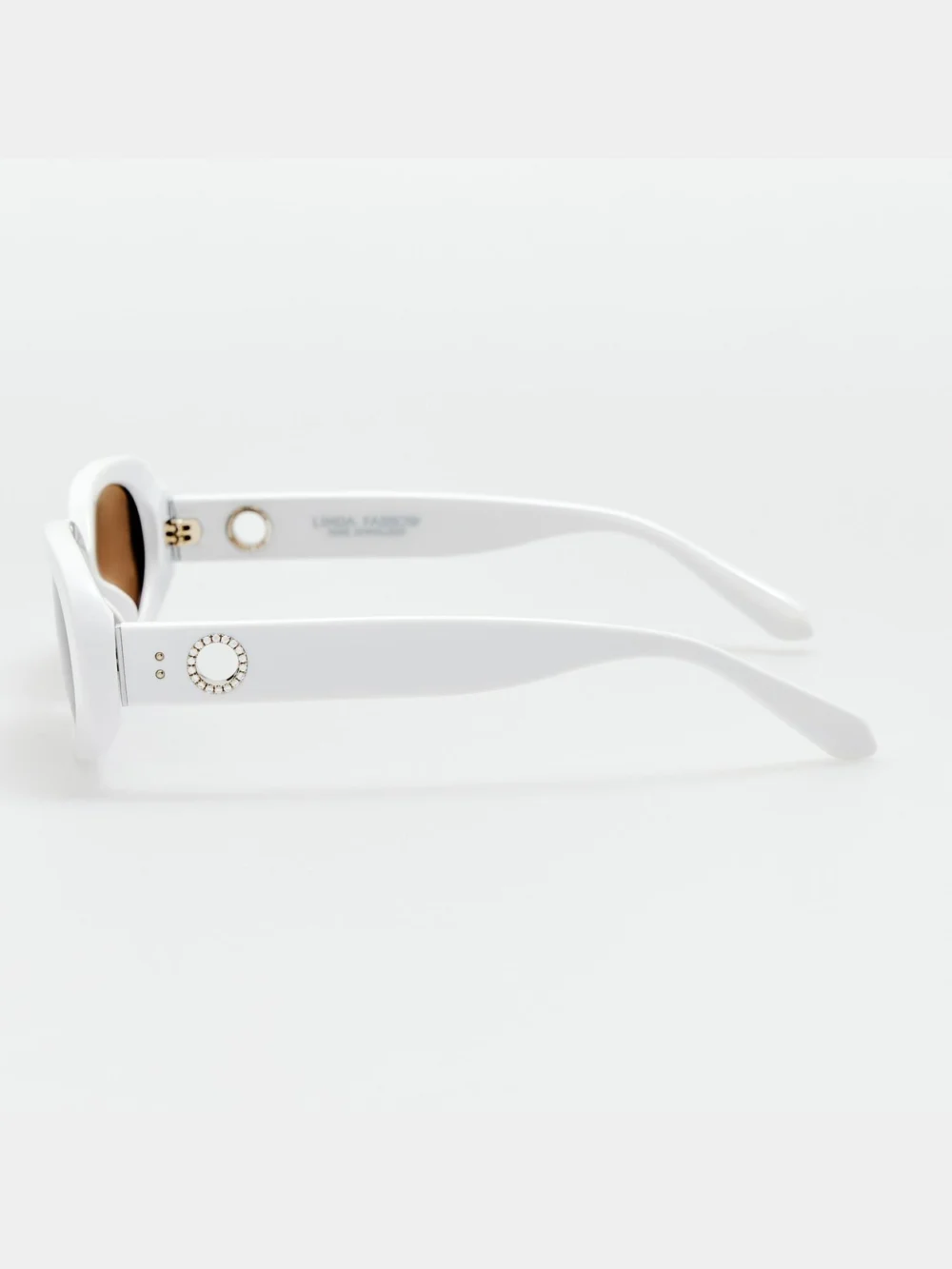 Linda Farrow Cara Sunglasses, white with diamonds and 22k gold, view 4