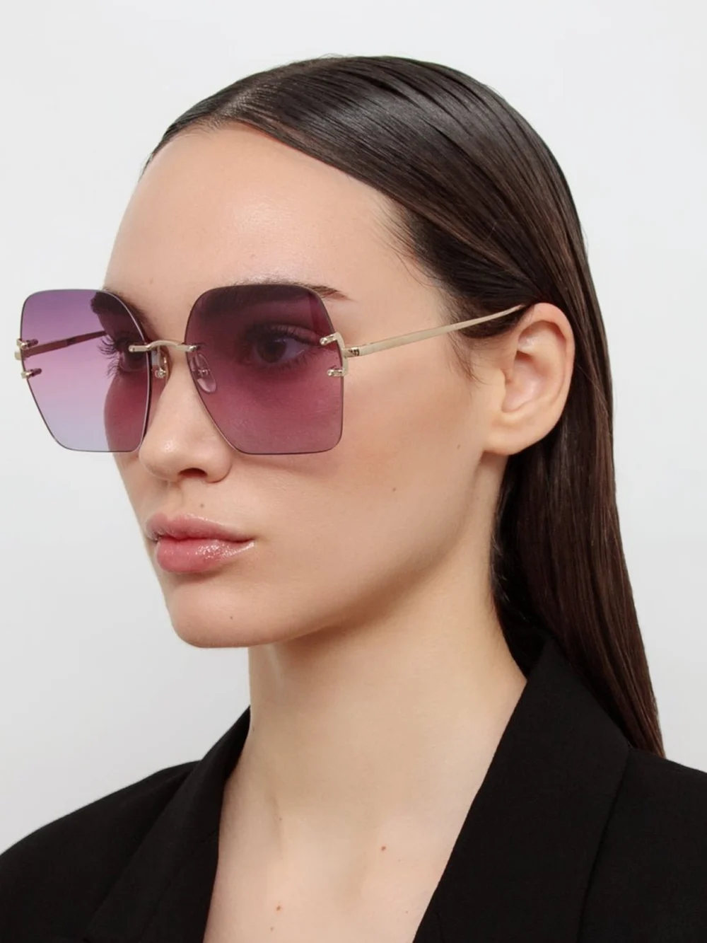 Linda Farrow Carina Oversized Sunglasses, 22k gold and purple, view 3