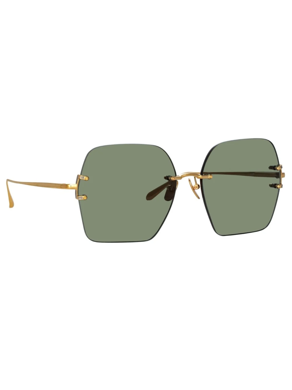 Linda Farrow Carina Sunglasses, 22k gold and green, view 3