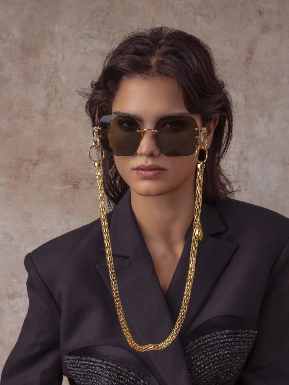Linda Farrow Carina Sunglasses, 22k gold and green, view 6
