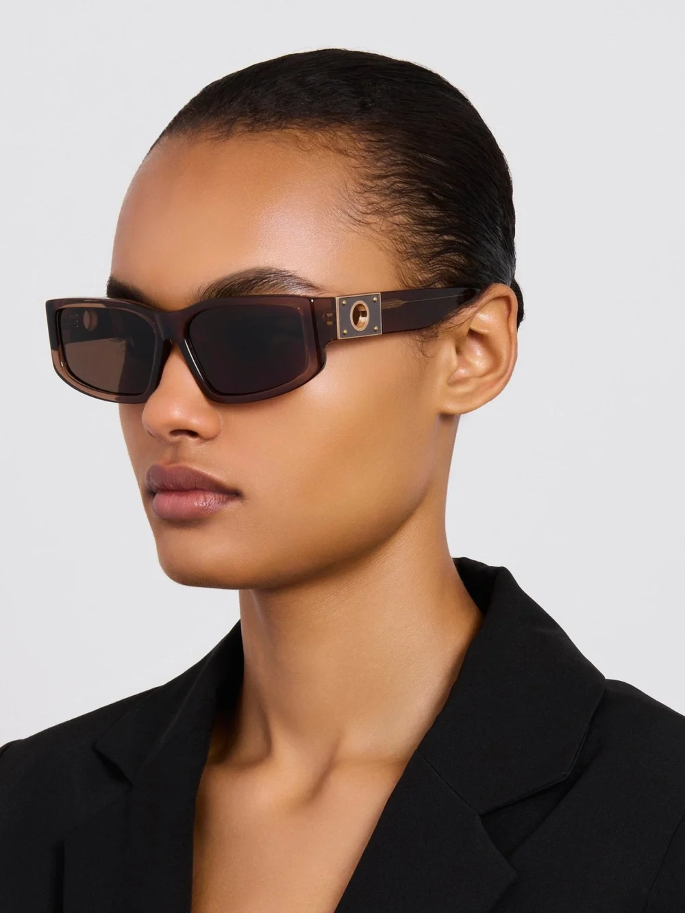 Linda Farrow Carmela Sunglasses, brown, view 3